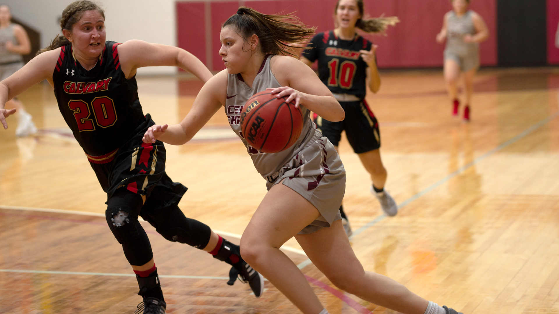 CCCB junior Vanessa Oyola scored a season-high 32 points on 7-for-16 shooting from behind the arc on Thursday during the Saints' 109-95 loss to Calvary University.