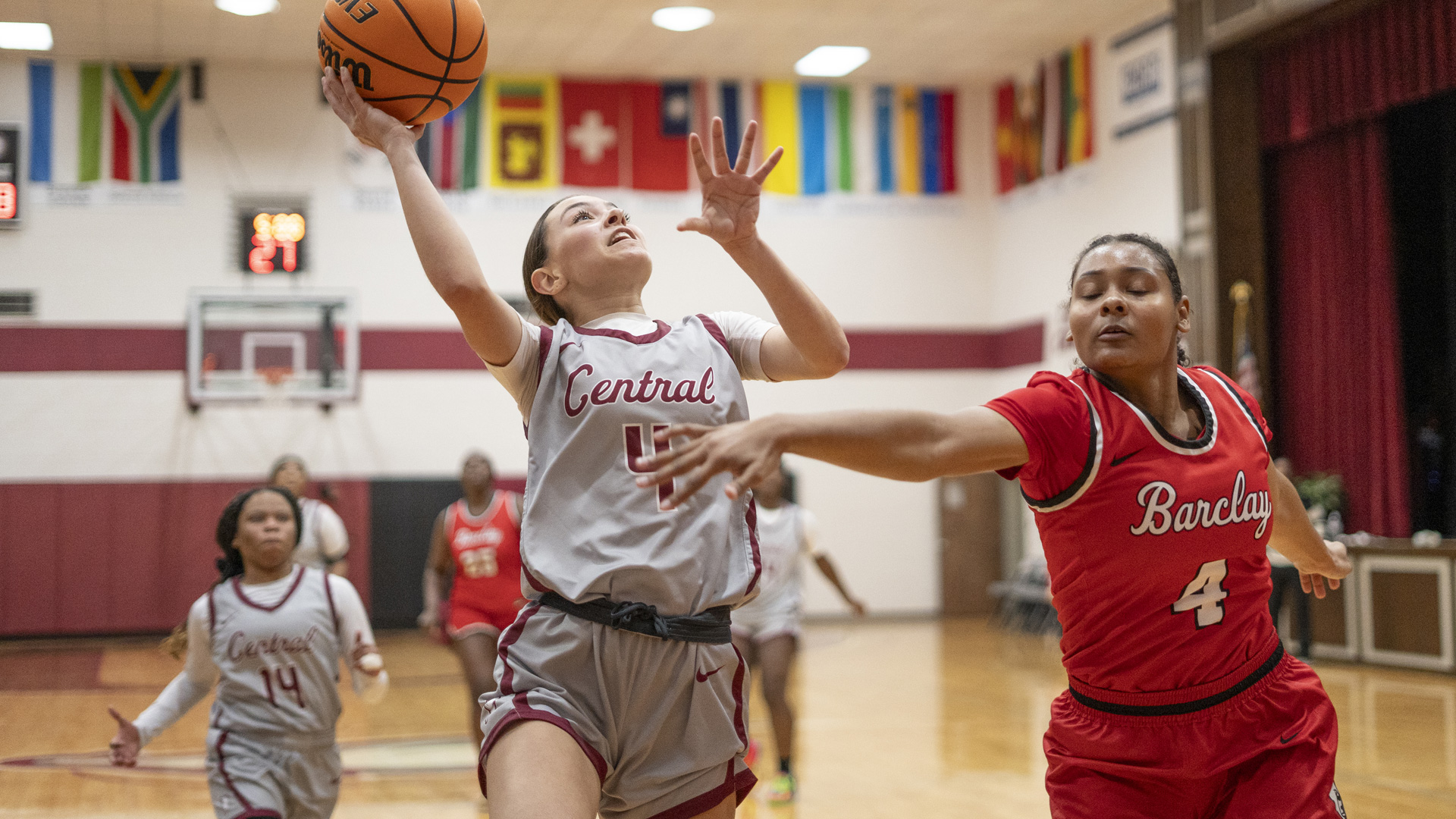 CCCB freshman Savanna Luna drives to the basket during a game against Barclay College on Feb. 2, 2024.